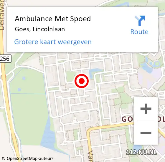 Locatie op kaart van de 112 melding: Ambulance Met Spoed Naar Goes, Lincolnlaan op 16 juli 2015 01:22