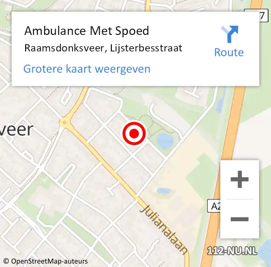 Locatie op kaart van de 112 melding: Ambulance Met Spoed Naar Raamsdonksveer, Lijsterbesstraat op 16 juli 2015 03:01