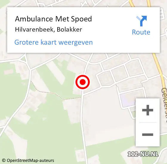 Locatie op kaart van de 112 melding: Ambulance Met Spoed Naar Hilvarenbeek, Bolakker op 16 juli 2015 03:46