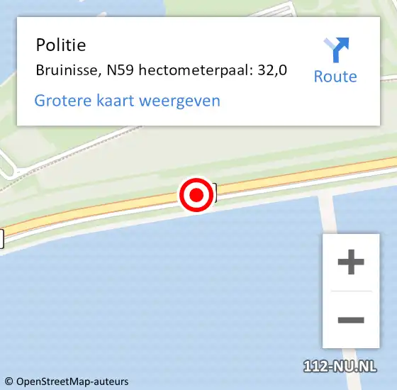 Locatie op kaart van de 112 melding: Politie Bruinisse, N59 L hectometerpaal: 26,5 op 16 juli 2015 05:05