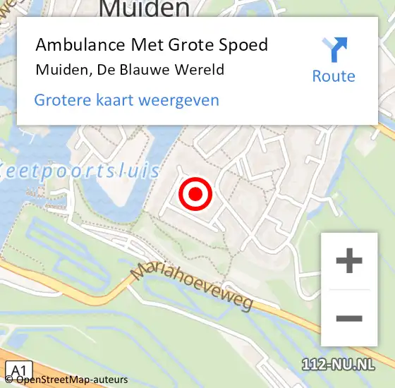 Locatie op kaart van de 112 melding: Ambulance Met Grote Spoed Naar Muiden, De Blauwe Wereld op 16 juli 2015 08:23