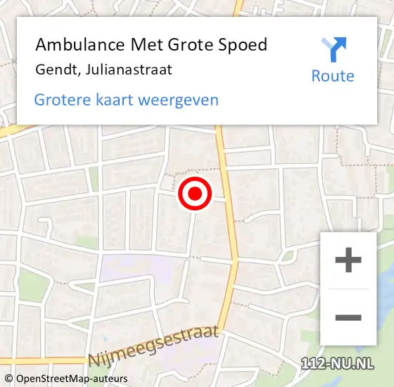 Locatie op kaart van de 112 melding: Ambulance Met Grote Spoed Naar Gendt, Julianastraat op 16 juli 2015 08:34