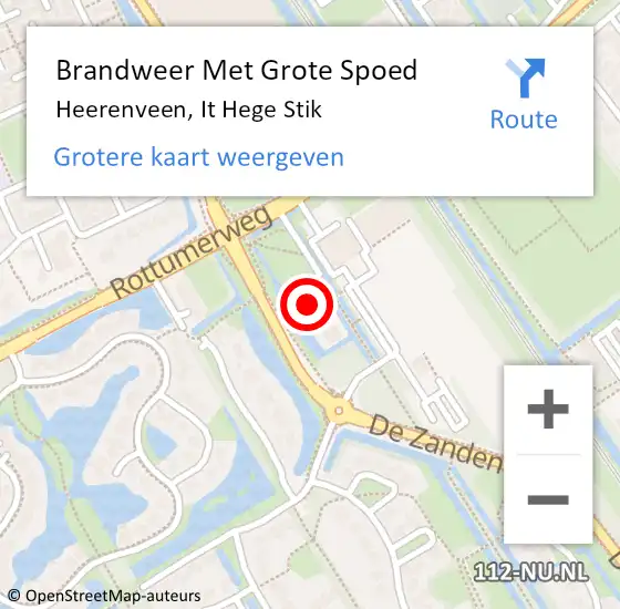 Locatie op kaart van de 112 melding: Brandweer Met Grote Spoed Naar Heerenveen, It Hege Stik op 16 juli 2015 09:30