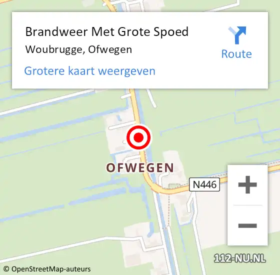 Locatie op kaart van de 112 melding: Brandweer Met Grote Spoed Naar Woubrugge, Ofwegen op 16 juli 2015 12:21