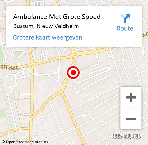 Locatie op kaart van de 112 melding: Ambulance Met Grote Spoed Naar Bussum, Nieuw Veldheim op 16 juli 2015 13:03