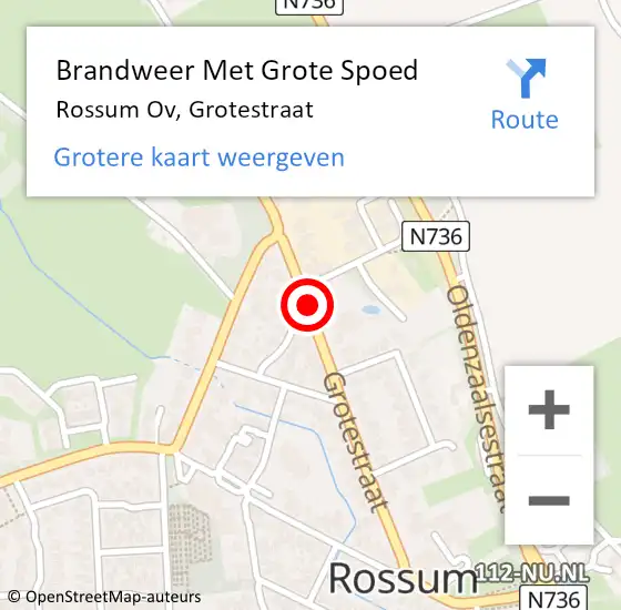 Locatie op kaart van de 112 melding: Brandweer Met Grote Spoed Naar Rossum Ov, Grotestraat op 16 juli 2015 14:17