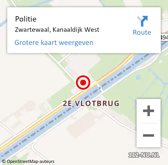 Locatie op kaart van de 112 melding: Politie Zwartewaal, Kanaaldijk West op 16 juli 2015 15:22