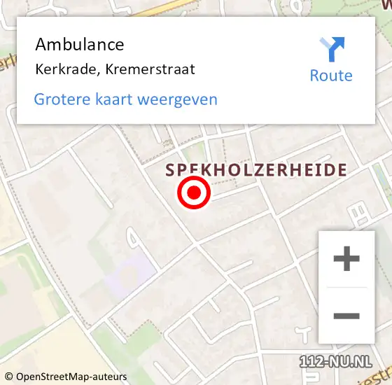 Locatie op kaart van de 112 melding: Ambulance Kerkrade, Kremerstraat op 16 juli 2015 15:52