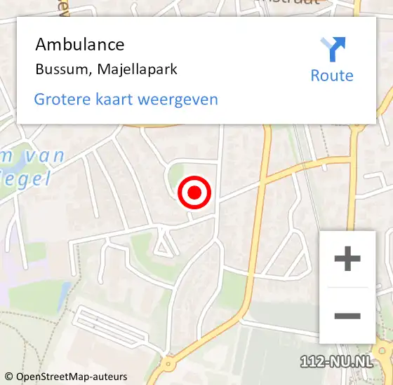 Locatie op kaart van de 112 melding: Ambulance Bussum, Majellapark op 16 juli 2015 16:49