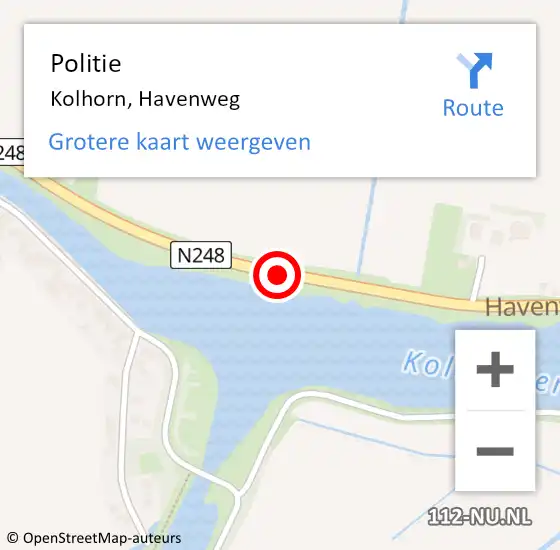 Locatie op kaart van de 112 melding: Politie Kolhorn, Havenweg op 16 juli 2015 16:51