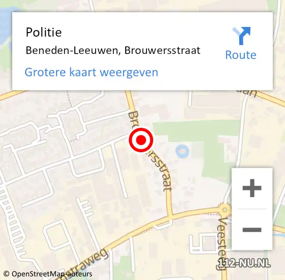 Locatie op kaart van de 112 melding: Politie Beneden-Leeuwen, Brouwersstraat op 16 juli 2015 17:10