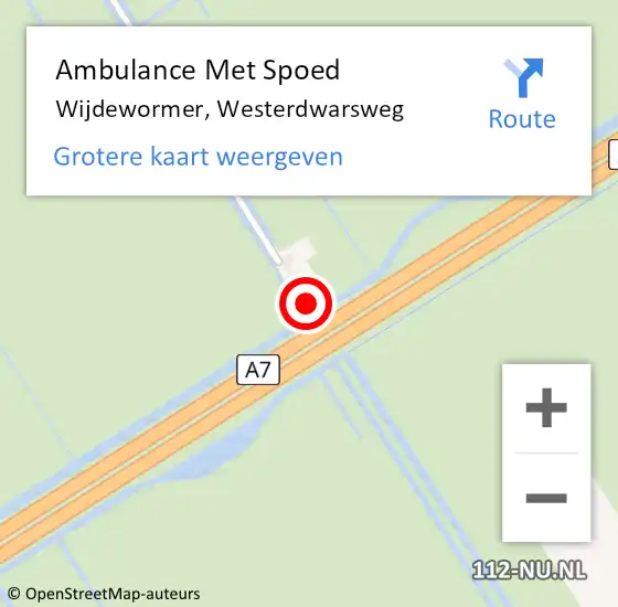 Locatie op kaart van de 112 melding: Ambulance Met Spoed Naar Wijdewormer, Westerdwarsweg op 16 juli 2015 17:40