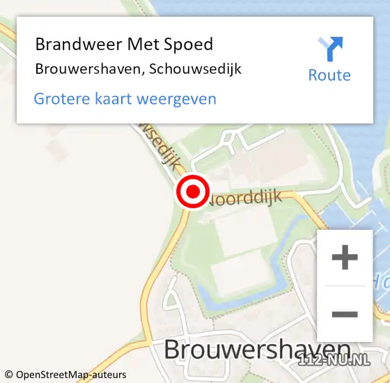 Locatie op kaart van de 112 melding: Brandweer Met Spoed Naar Brouwershaven, Schouwsedijk op 16 juli 2015 17:48