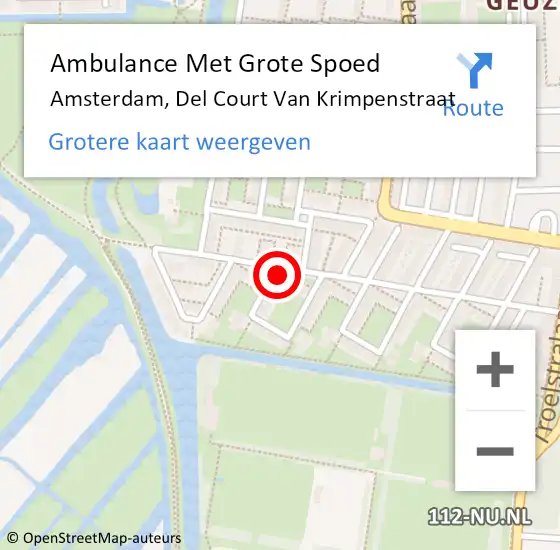 Locatie op kaart van de 112 melding: Ambulance Met Grote Spoed Naar Amsterdam, Del Court Van Krimpenstraat op 16 juli 2015 18:24