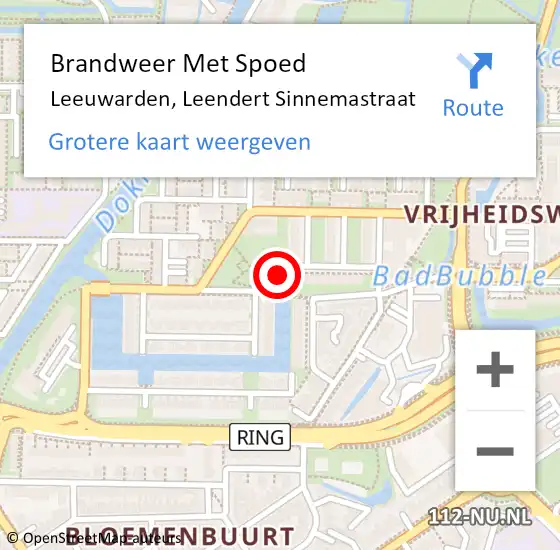 Locatie op kaart van de 112 melding: Brandweer Met Spoed Naar Leeuwarden, Leendert Sinnemastraat op 16 juli 2015 18:27