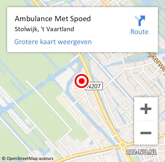Locatie op kaart van de 112 melding: Ambulance Met Spoed Naar Stolwijk, 't Vaartland op 16 juli 2015 18:45