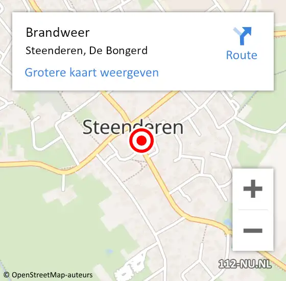 Locatie op kaart van de 112 melding: Brandweer Steenderen, De Bongerd op 16 juli 2015 18:46