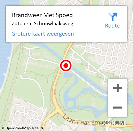 Locatie op kaart van de 112 melding: Brandweer Met Spoed Naar Zutphen, Schouwlaaksweg op 16 juli 2015 19:08