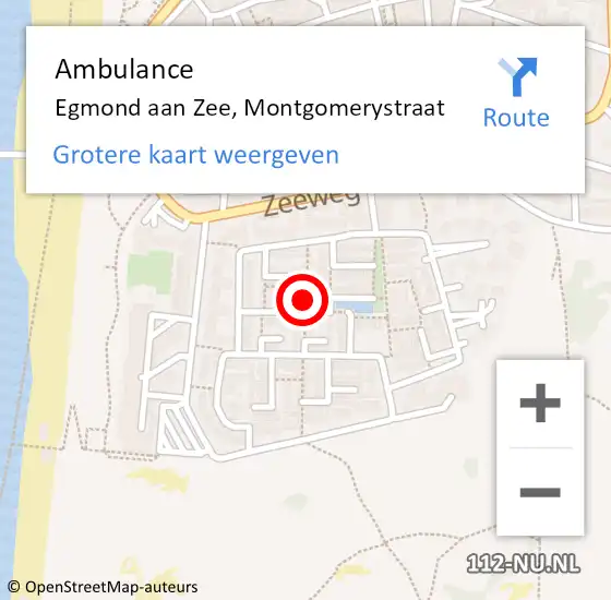 Locatie op kaart van de 112 melding: Ambulance Egmond aan Zee, Montgomerystraat op 16 juli 2015 19:17