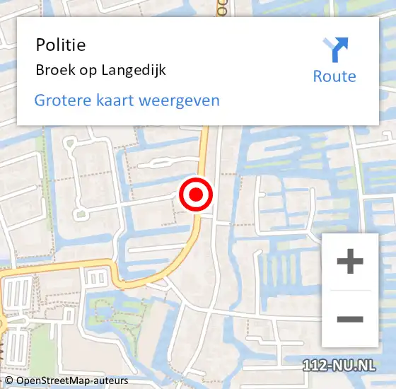 Locatie op kaart van de 112 melding: Politie Broek op Langedijk op 16 juli 2015 19:30