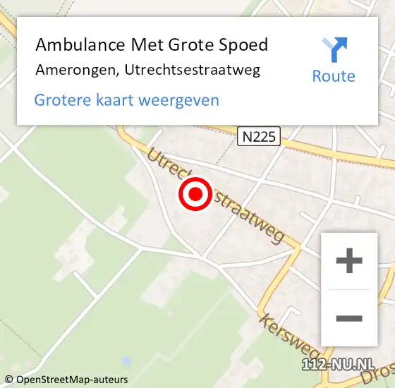 Locatie op kaart van de 112 melding: Ambulance Met Grote Spoed Naar Amerongen, Utrechtsestraatweg op 16 juli 2015 19:49