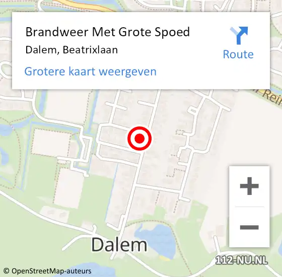 Locatie op kaart van de 112 melding: Brandweer Met Grote Spoed Naar Dalem, Beatrixlaan op 16 juli 2015 20:53