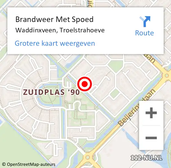 Locatie op kaart van de 112 melding: Brandweer Met Spoed Naar Waddinxveen, Troelstrahoeve op 16 juli 2015 21:40