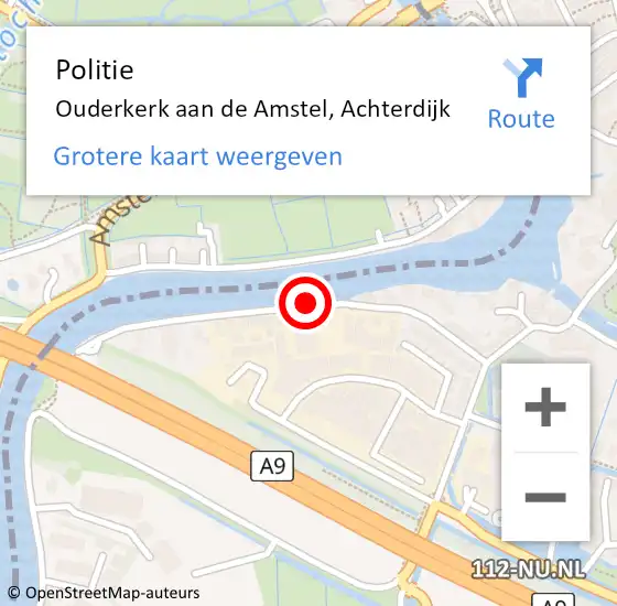 Locatie op kaart van de 112 melding: Politie Ouderkerk aan de Amstel, Achterdijk op 16 juli 2015 22:08