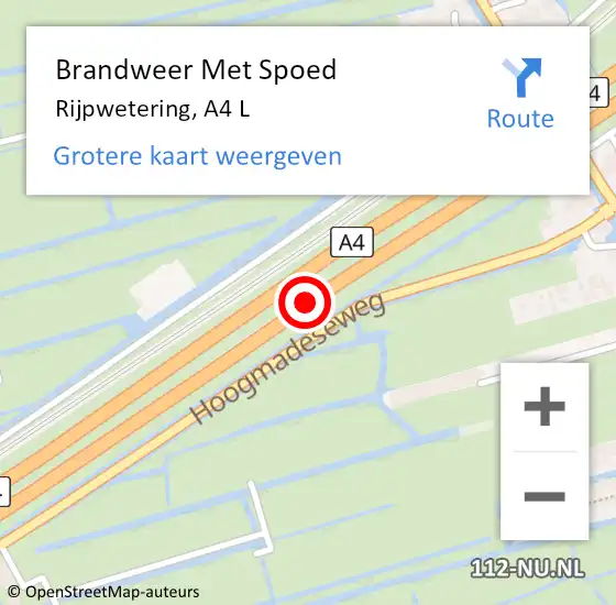 Locatie op kaart van de 112 melding: Brandweer Met Spoed Naar Rijpwetering, A4 L op 16 juli 2015 22:21