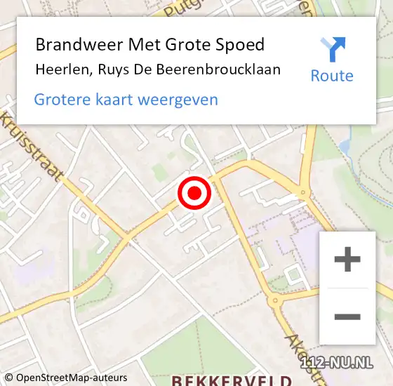 Locatie op kaart van de 112 melding: Brandweer Met Grote Spoed Naar Heerlen, Ruys de Beerenbroucklaan op 16 juli 2015 23:56