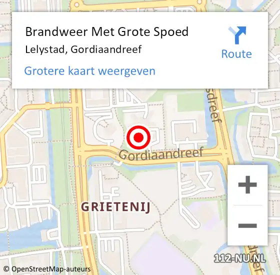 Locatie op kaart van de 112 melding: Brandweer Met Grote Spoed Naar Lelystad, Gordiaandreef op 17 juli 2015 00:04