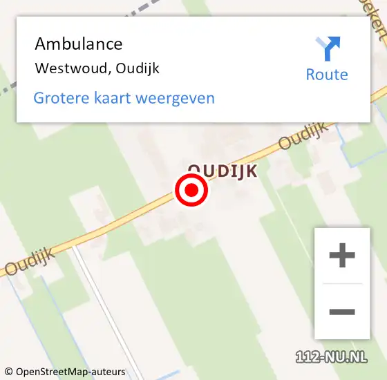 Locatie op kaart van de 112 melding: Ambulance Westwoud, Oudijk op 17 juli 2015 08:38