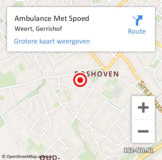 Locatie op kaart van de 112 melding: Ambulance Met Spoed Naar Weert, Gerrishof op 17 juli 2015 09:31