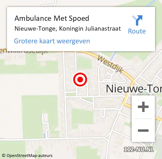 Locatie op kaart van de 112 melding: Ambulance Met Spoed Naar Nieuwe-Tonge, Koningin Julianastraat op 17 juli 2015 09:48