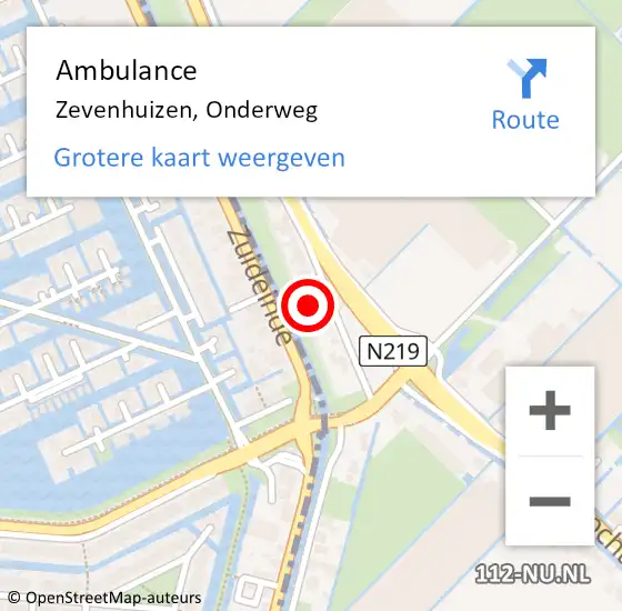 Locatie op kaart van de 112 melding: Ambulance Zevenhuizen, Onderweg op 17 juli 2015 11:19