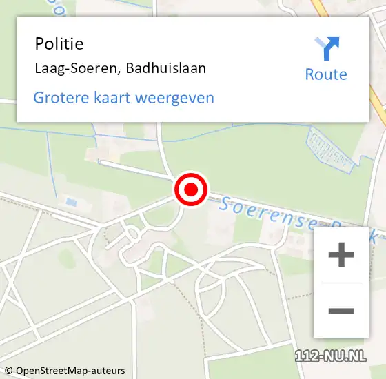 Locatie op kaart van de 112 melding: Politie Laag-Soeren, Badhuislaan op 17 juli 2015 13:44