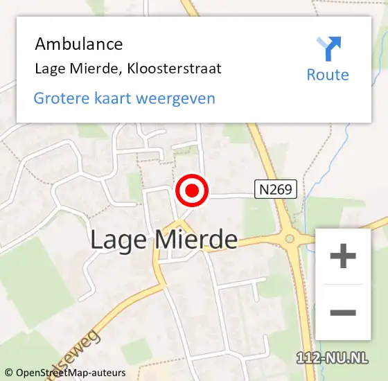 Locatie op kaart van de 112 melding: Ambulance Lage Mierde, Kloosterstraat op 17 juli 2015 14:10