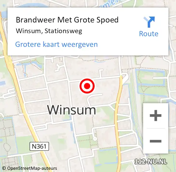 Locatie op kaart van de 112 melding: Brandweer Met Grote Spoed Naar Winsum, Stationsweg op 17 juli 2015 15:38