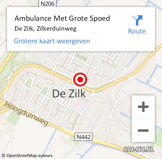 Locatie op kaart van de 112 melding: Ambulance Met Grote Spoed Naar De Zilk, Zilkerduinweg op 17 juli 2015 15:49