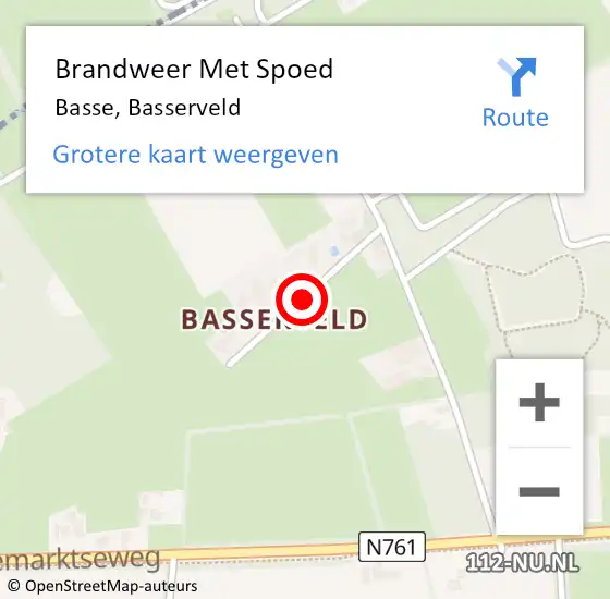 Locatie op kaart van de 112 melding: Brandweer Met Spoed Naar Basse, Basserveld op 17 juli 2015 19:28