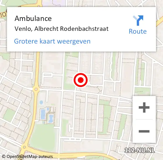 Locatie op kaart van de 112 melding: Ambulance Venlo, Albrecht Rodenbachstraat op 17 juli 2015 19:29