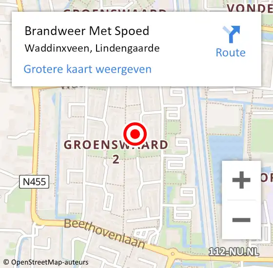 Locatie op kaart van de 112 melding: Brandweer Met Spoed Naar Waddinxveen, Lindengaarde op 17 juli 2015 19:54