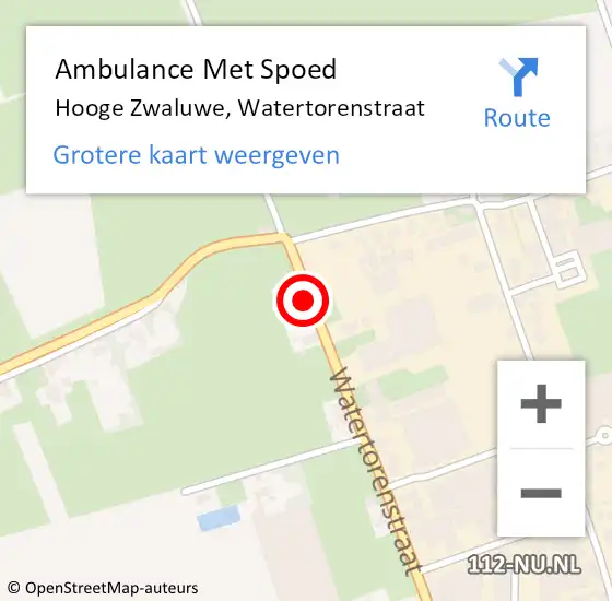 Locatie op kaart van de 112 melding: Ambulance Met Spoed Naar Hooge Zwaluwe, Watertorenstraat op 17 juli 2015 19:56