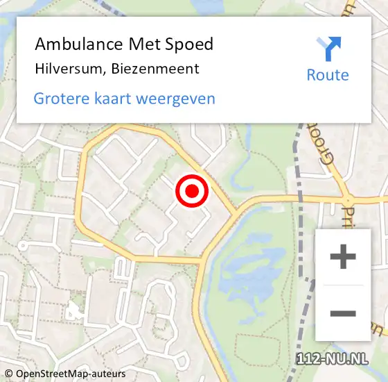 Locatie op kaart van de 112 melding: Ambulance Met Spoed Naar Hilversum, Biezenmeent op 17 juli 2015 20:27