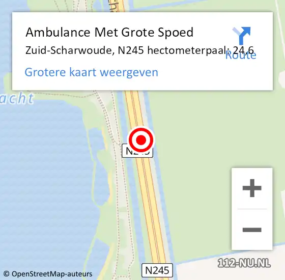 Locatie op kaart van de 112 melding: Ambulance Met Grote Spoed Naar Zuid-Scharwoude, N245 hectometerpaal: 24,6 op 14 november 2013 13:11