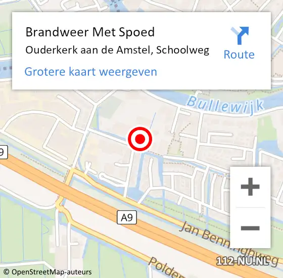 Locatie op kaart van de 112 melding: Brandweer Met Spoed Naar Ouderkerk aan de Amstel, Schoolweg op 17 juli 2015 21:02