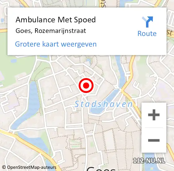 Locatie op kaart van de 112 melding: Ambulance Met Spoed Naar Goes, Rozemarijnstraat op 17 juli 2015 22:45