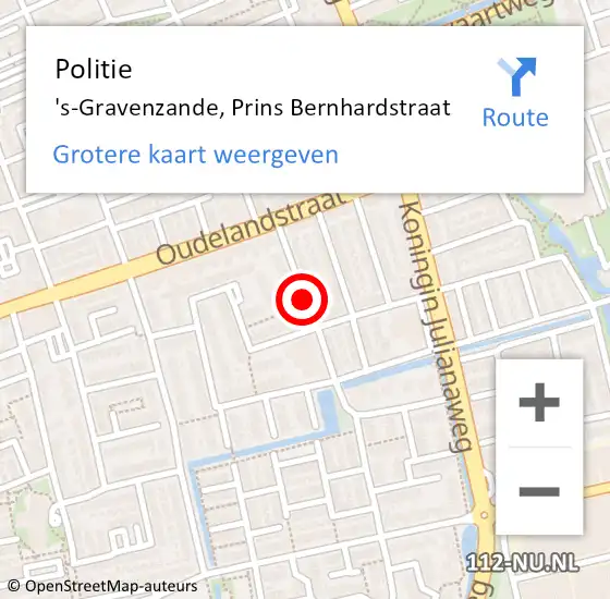 Locatie op kaart van de 112 melding: Politie 's-Gravenzande, Prins Bernhardstraat op 18 juli 2015 00:50