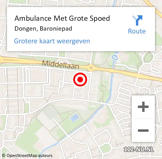 Locatie op kaart van de 112 melding: Ambulance Met Grote Spoed Naar Dongen, Baroniepad op 18 juli 2015 01:40