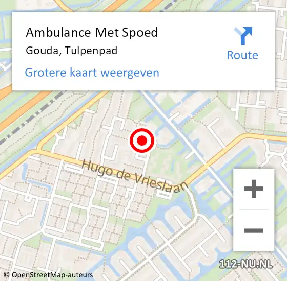 Locatie op kaart van de 112 melding: Ambulance Met Spoed Naar Gouda, Tulpenpad op 18 juli 2015 02:27